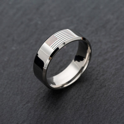 Cross-border 8MM Wide Marking American Flag Stainless Steel Ring New Fashion Jewelry Wholesale