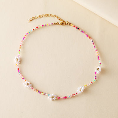 Cross-border Handmade Beaded Clavicle Chain Creative Personality Simple Rice Bead Daisy Necklace Small Flower Necklace