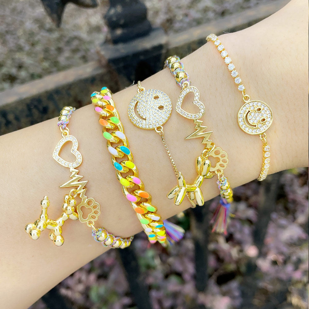 Ethnic Bohemian Colorful Cuban Chain Smiley Face Zircon Bracelet