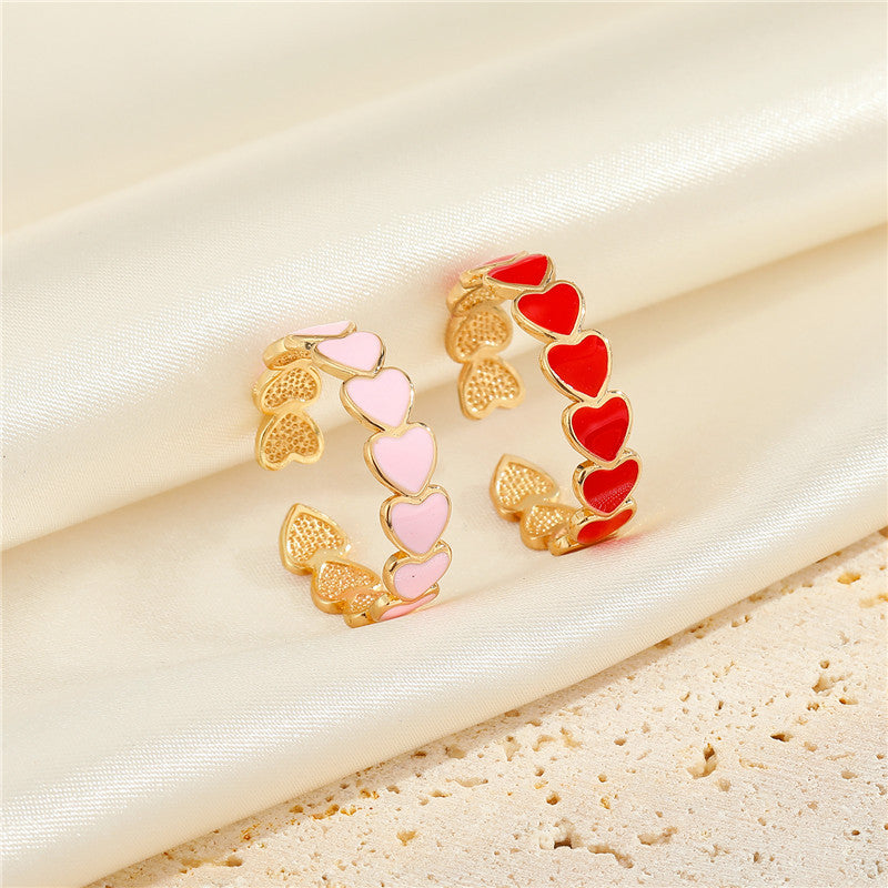 Simple Red Pink Love Heart Adjustable Ring