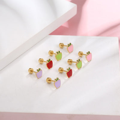 Cute Red Apple Titanium Steel Mini Ear Studs for Women