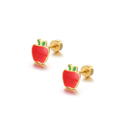 Cute Red Apple Titanium Steel Mini Ear Studs for Women