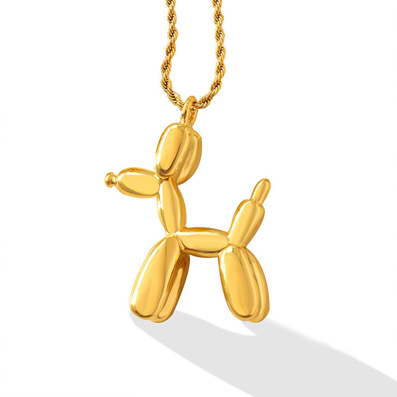 Cute Balloon Dog 3D Clavicle Chain Titanium Steel Necklace with 18K Gold Plating