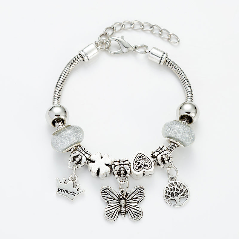 Cute Butterfly Beaded Titanium Steel Bracelet Set