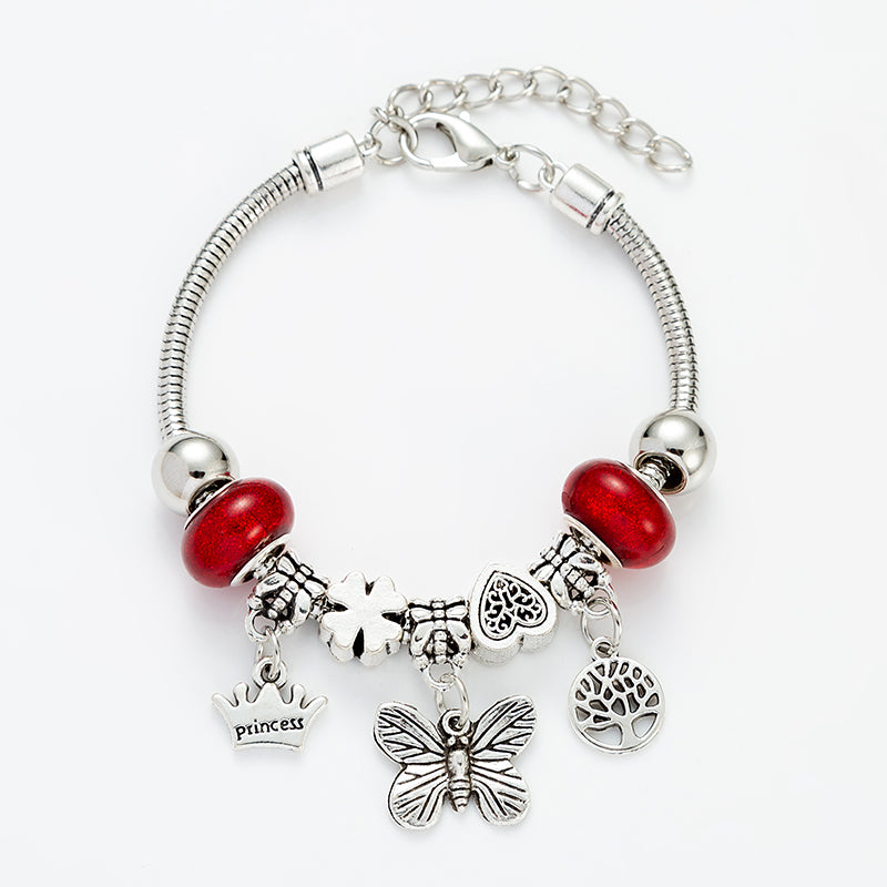 Cute Butterfly Beaded Titanium Steel Bracelet Set