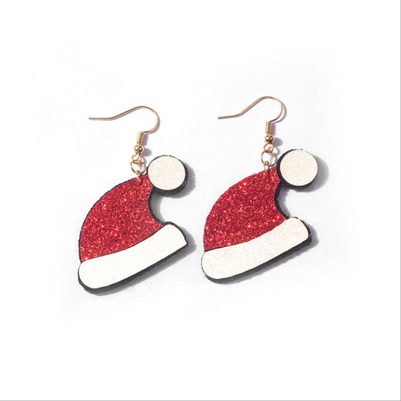 Cute Christmas Hat Christmas Tree Santa Claus Pu Leather Women'S Earrings 1 Pair