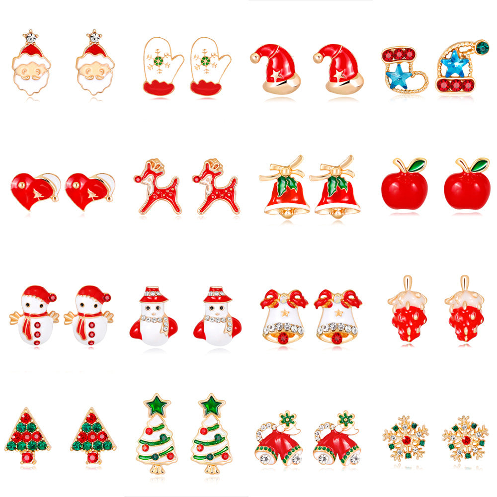 Cute Christmas Tree Snowman Alloy Rhinestone Women's Stud Earrings