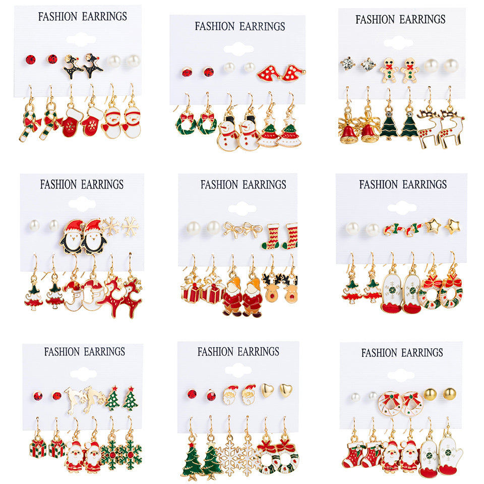 Christmas Tree Santa Claus Snowman Alloy Women's Earrings Set