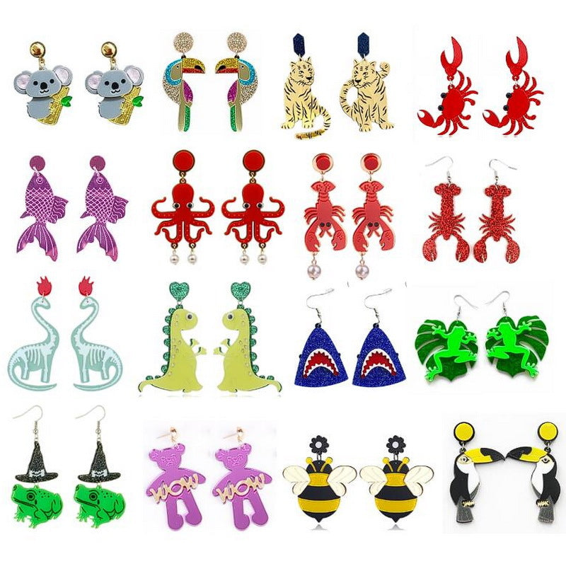 Acrylic Animal Dinosaur Bee Parrot Frog Drop Earrings for Women