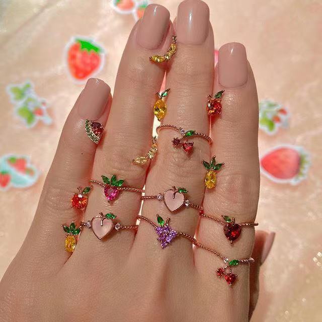 Cute Geometric Butterfly & Fruit Bear Adjustable Alloy Ring