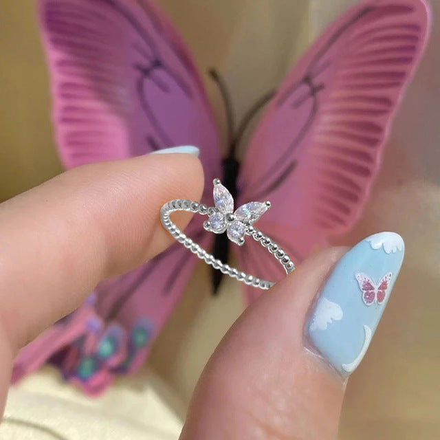 Cute Geometric Butterfly & Fruit Bear Adjustable Alloy Ring