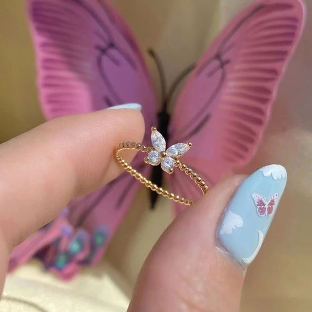 Cute Geometric Butterfly & Fruit Bear Adjustable Alloy Ring