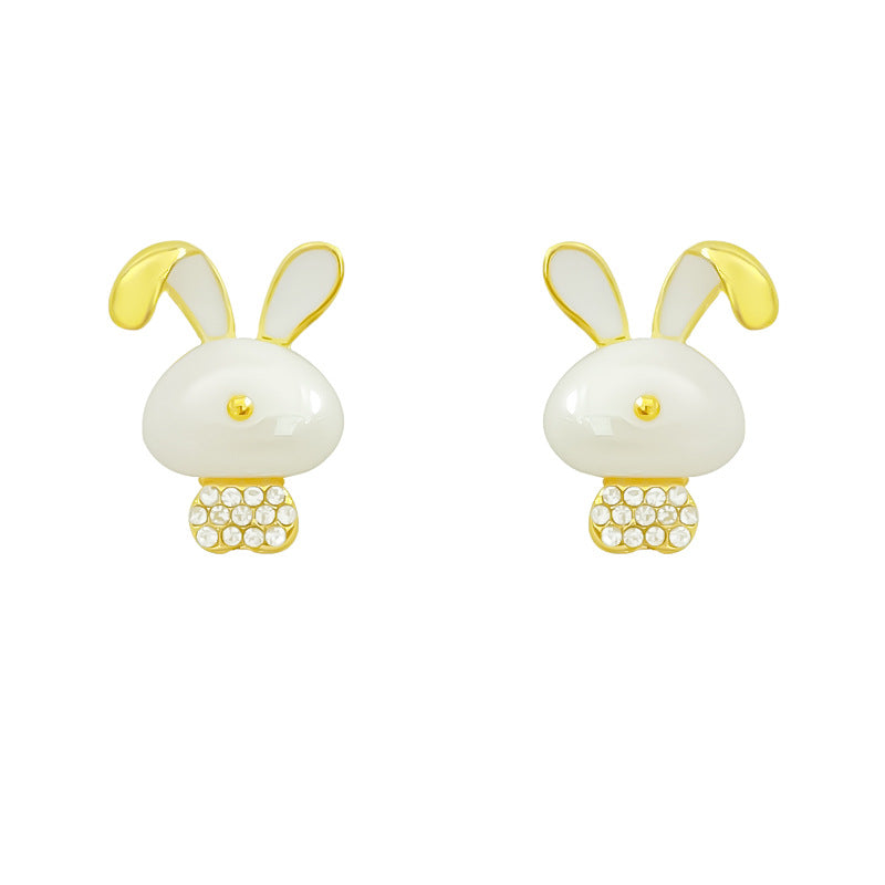 Cute Rabbit Alloy Mixed Materials Inlay Rhinestones Women'S Earrings