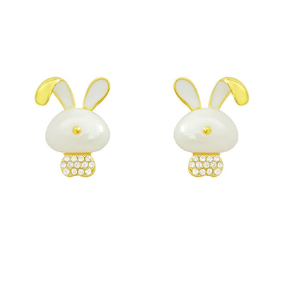 Cute Rabbit Alloy Mixed Materials Inlay Rhinestones Women'S Earrings