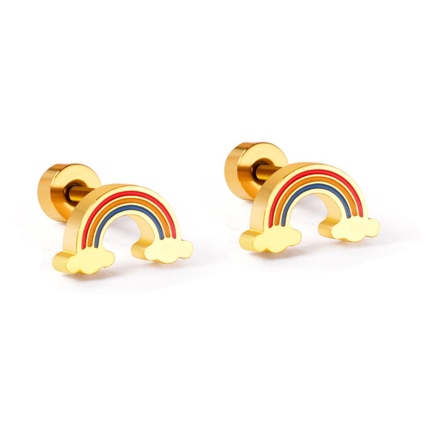 Rainbow Fruit Stainless Steel Stud Earrings - Colorful Enamel Design