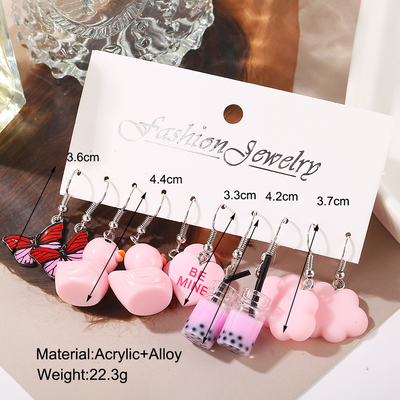Cute Sweet Animal Heart Shape Dice Arylic Alloy Stoving Varnish Gold Plated Silver Plated Women'S Drop Earrings