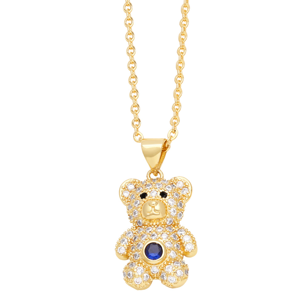 Cute Sweet Little Bear 18K Gold Plated Zircon Pendant Necklace