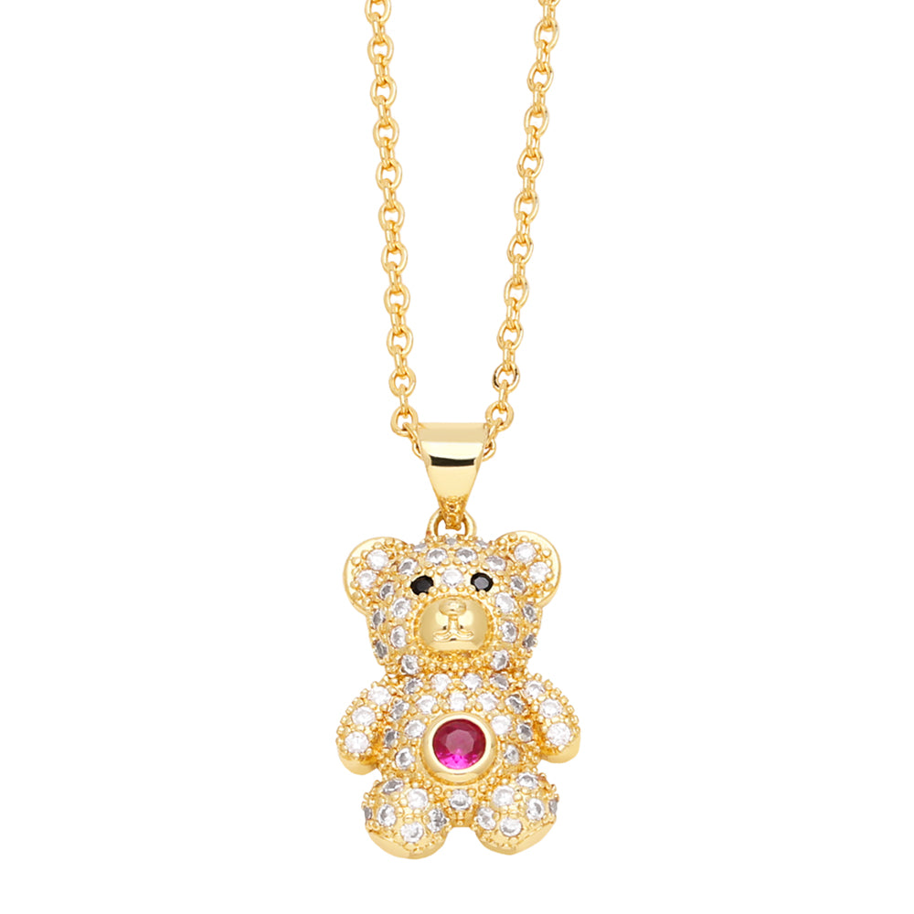 Cute Sweet Little Bear 18K Gold Plated Zircon Pendant Necklace