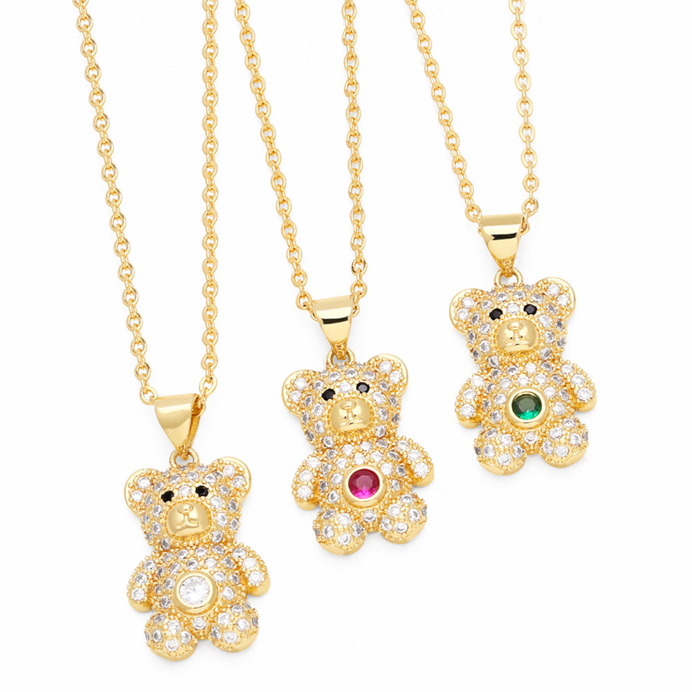 Cute Sweet Little Bear 18K Gold Plated Zircon Pendant Necklace