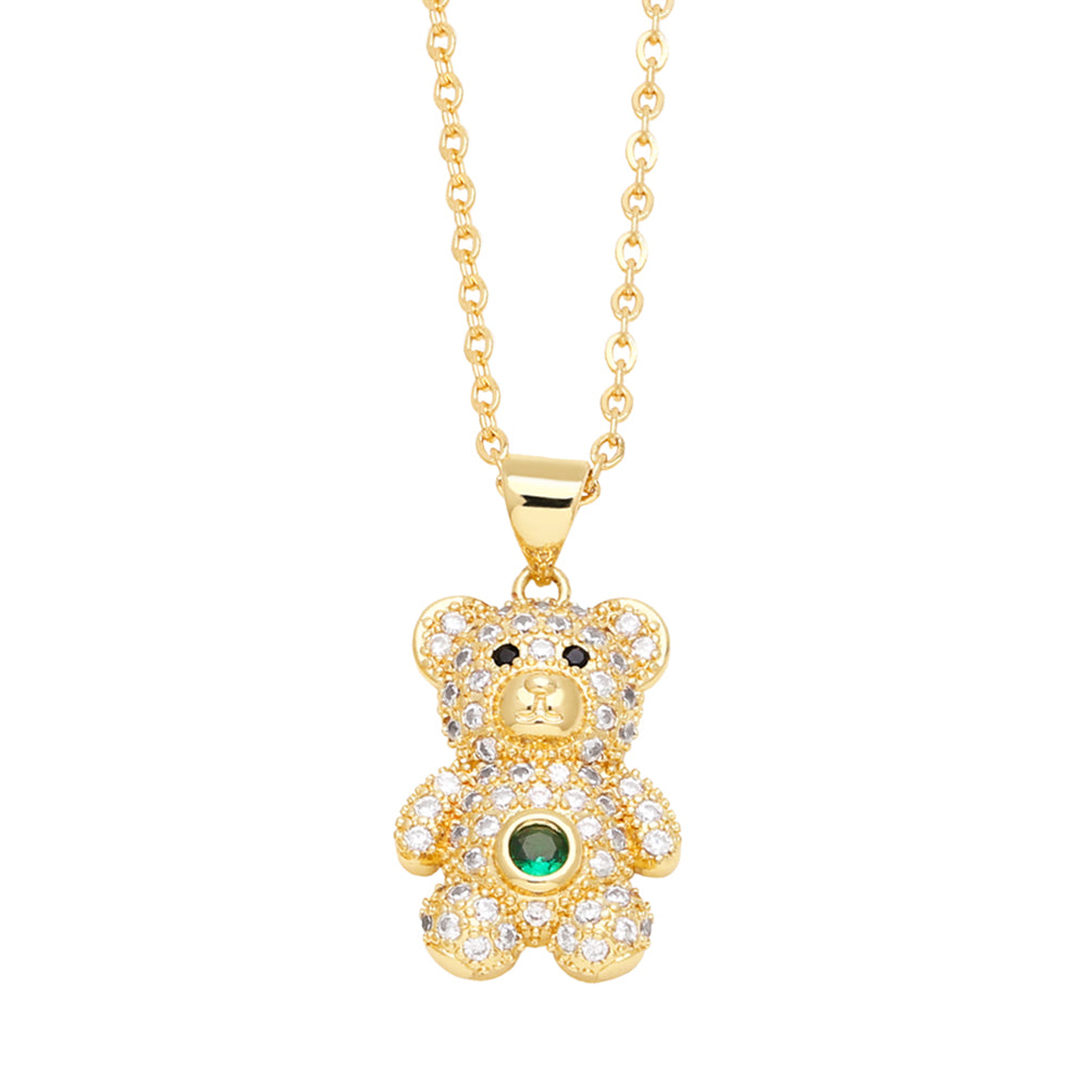 Cute Sweet Little Bear 18K Gold Plated Zircon Pendant Necklace