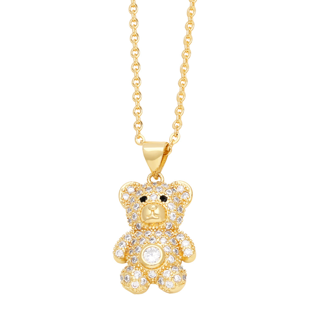 Cute Sweet Little Bear 18K Gold Plated Zircon Pendant Necklace