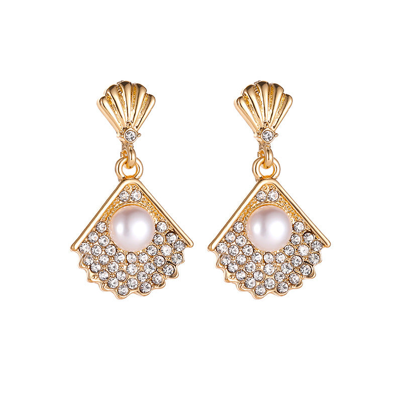 Diamond Pearl Moon Fishtail Tassel Earrings