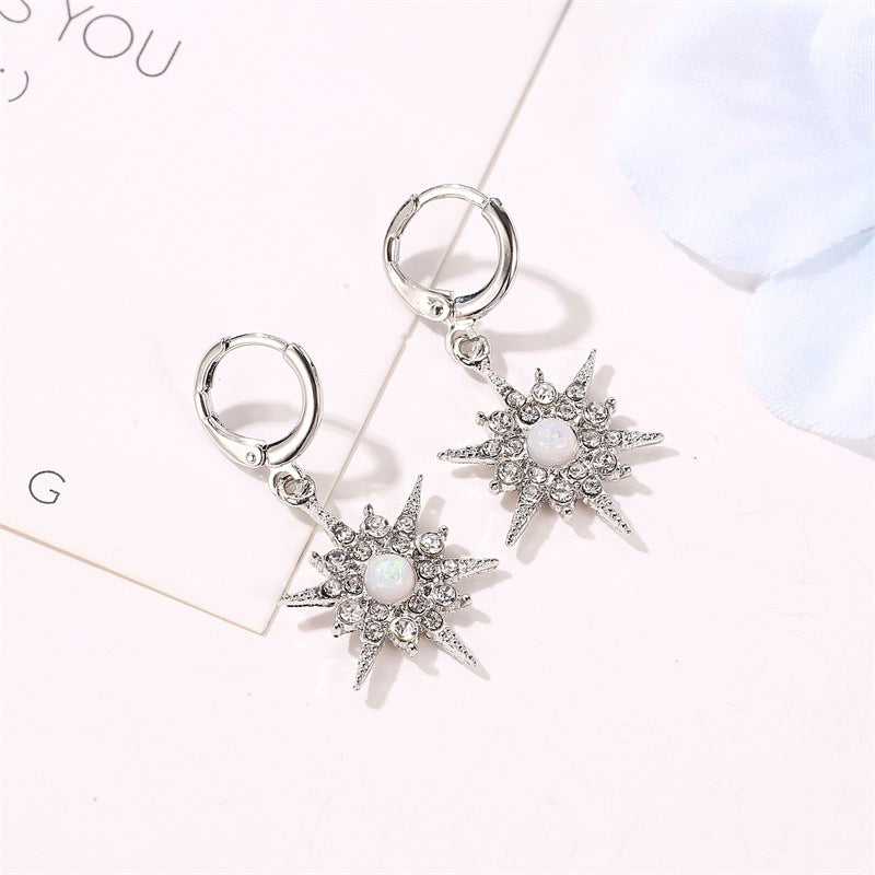 Diamond Zircon Sunflower Pendant Earrings