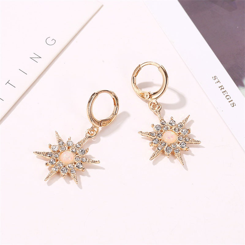 Diamond Zircon Sunflower Pendant Earrings