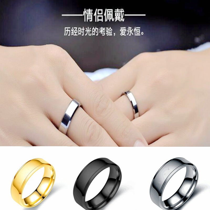 Titanium Steel Glossy Couple Ring - European and American Men's Fashion Band