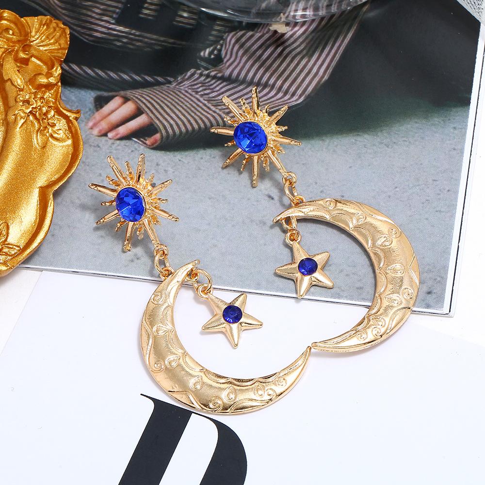 Star and Moon Alloy Diamond Drop Earrings for Women