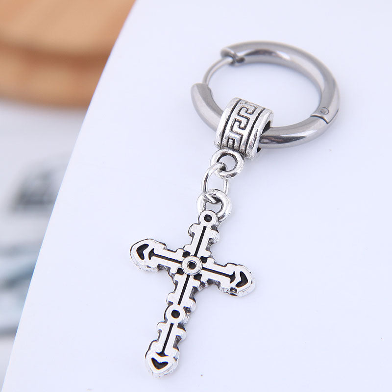 Earrings Men's Single Simple Earrings Simple Titanium Steel Cross Men's Earrings