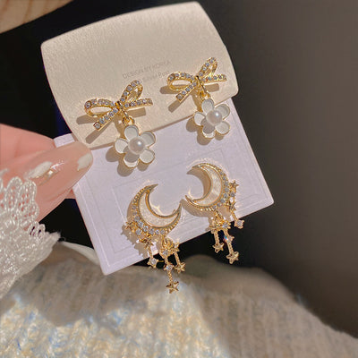 Elegant Bow Knot Alloy Inlay Artificial Pearls Rhinestones Women'S Drop Earrings 1 Pair