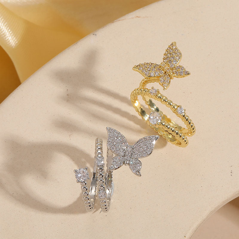 Elegant Butterfly Zircon 14K Gold Plated Copper Ring