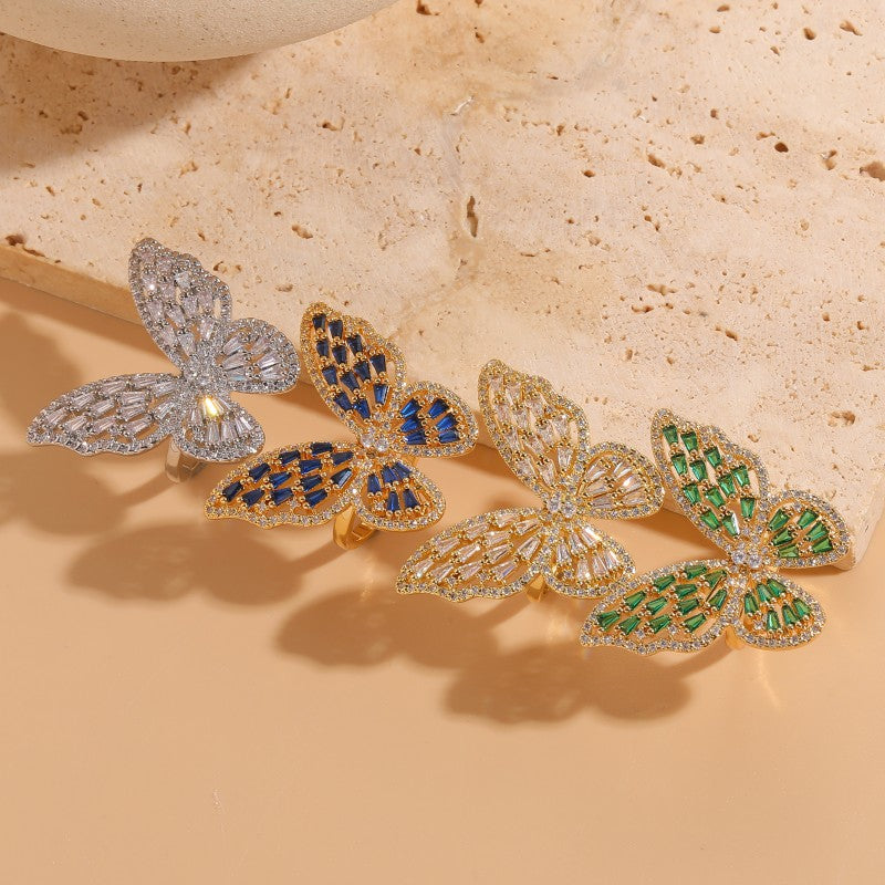 Elegant Butterfly Zircon 14K Gold Plated Open Ring