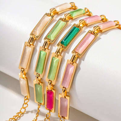 Elegant Colorful Opal Inlay 18K Gold Plated Stainless Steel Bracelet