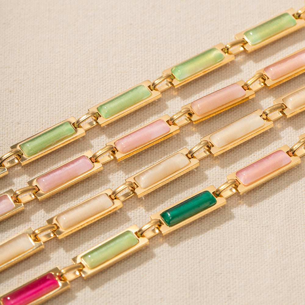 Elegant Colorful Opal Inlay 18K Gold Plated Stainless Steel Bracelet