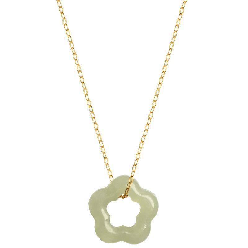 Elegant Jade Flower Pendant Necklace in Sterling Silver Plating