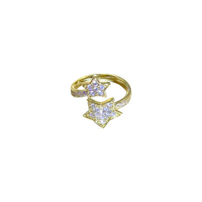 Elegant Geometric 14K Gold Plated Open Ring with Artificial Pearls and Rhinestones