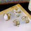 Elegant Geometric 14K Gold Plated Open Ring with Artificial Pearls and Rhinestones