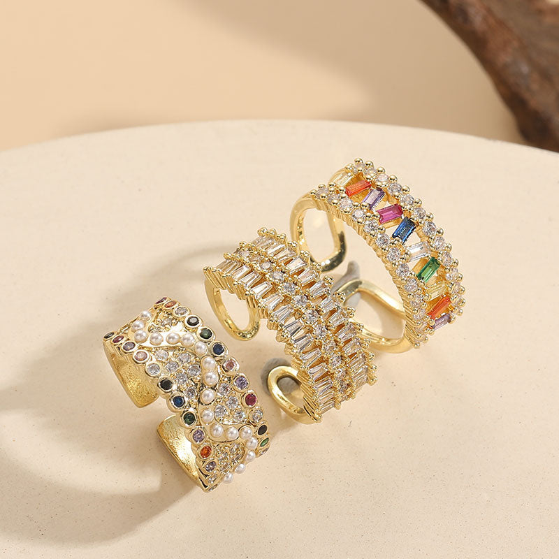 Elegant Geometric 14K Gold Plated Zircon Open Ring