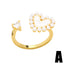 Elegant Geometric Heart Shape Copper Gold Plated Artificial Pearls Zircon Open Ring 1 Piece