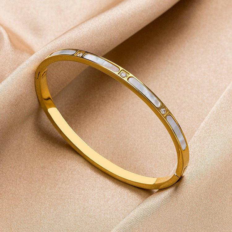 Elegant Geometric Rose Gold Plated Titanium Steel Shell Bangle Bracelet