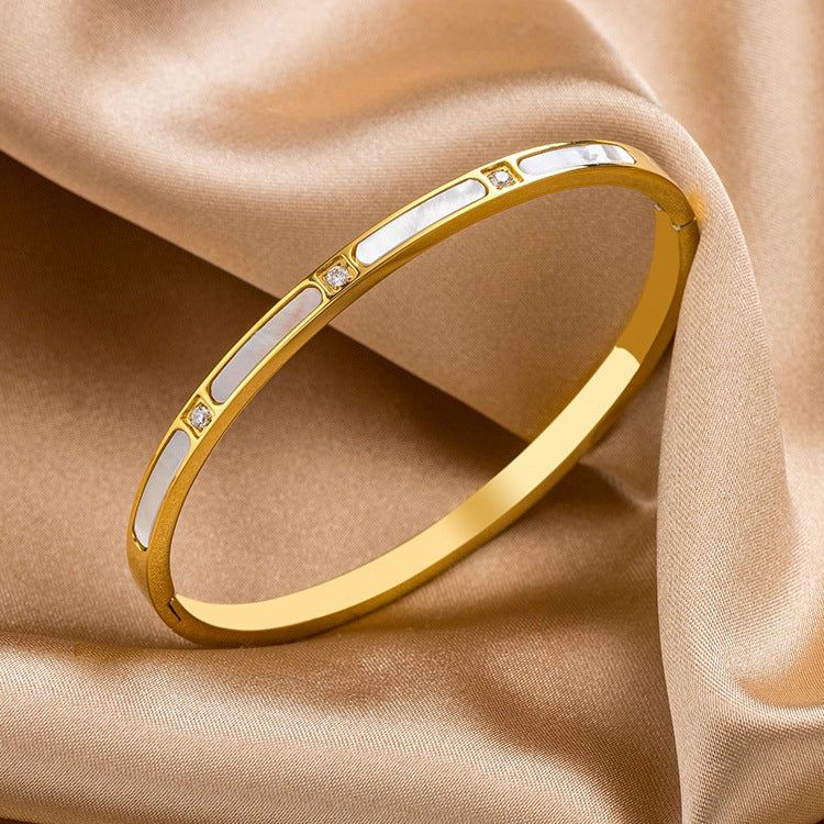 Elegant Geometric Rose Gold Plated Titanium Steel Shell Bangle Bracelet