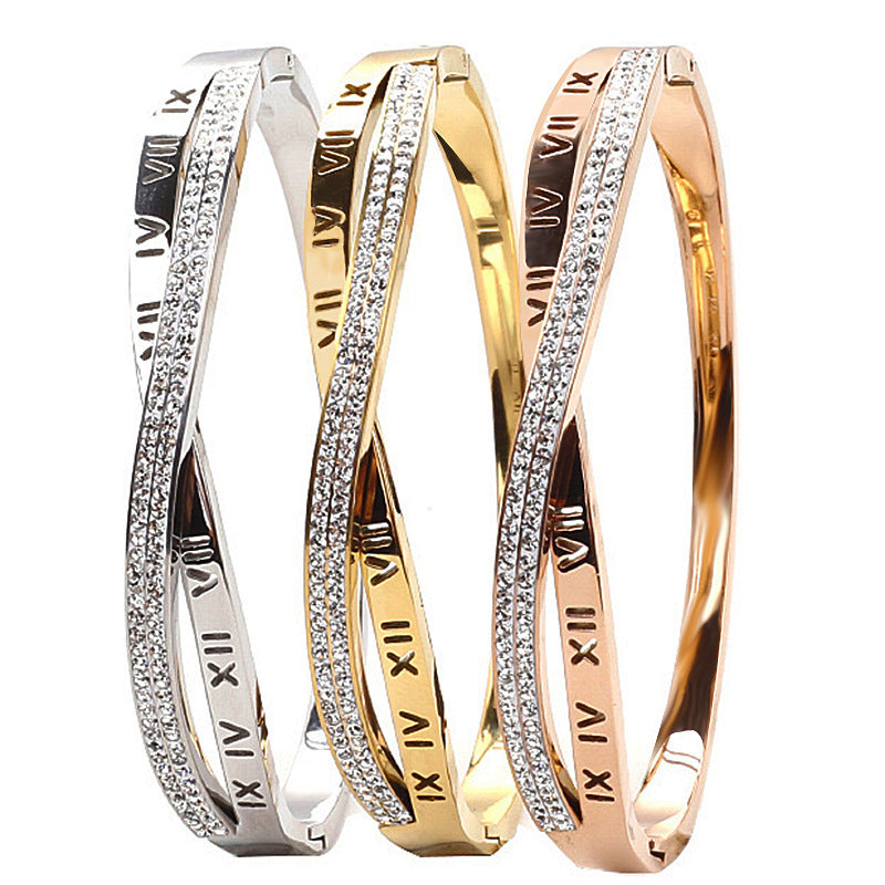 Elegant Geometric Titanium Steel Plating Zircon Bangle