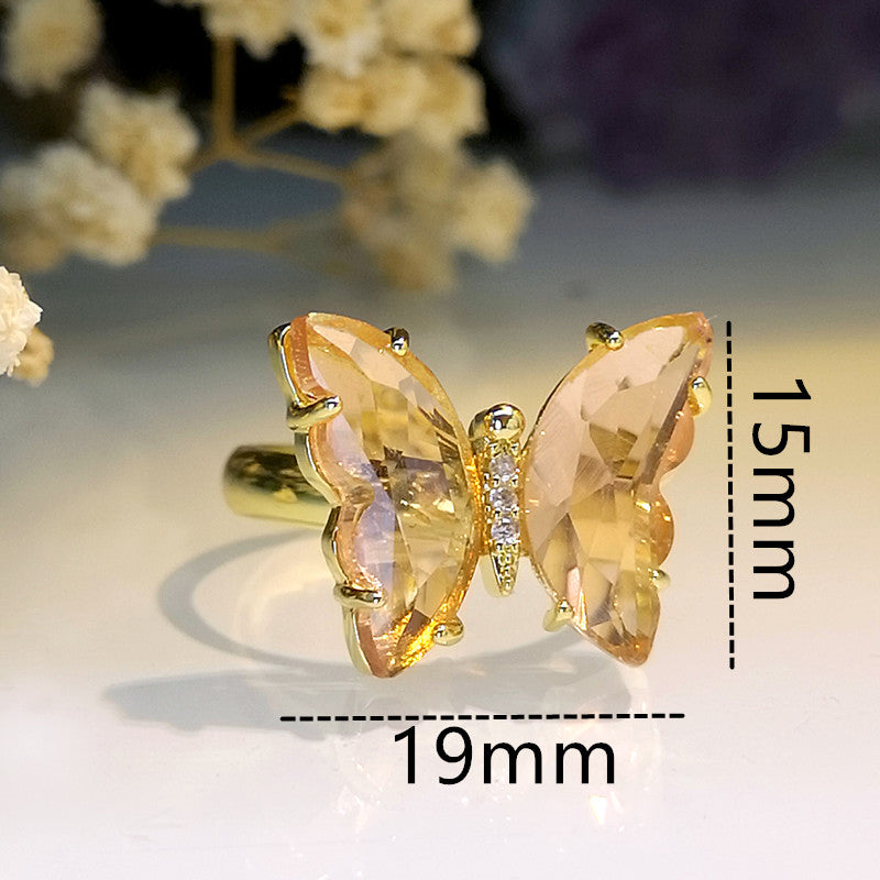 Elegant Butterfly Zircon Gold Plated Open Ring