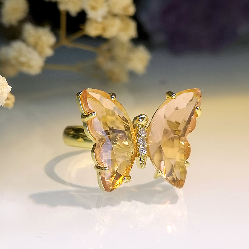 Elegant Butterfly Zircon Gold Plated Open Ring