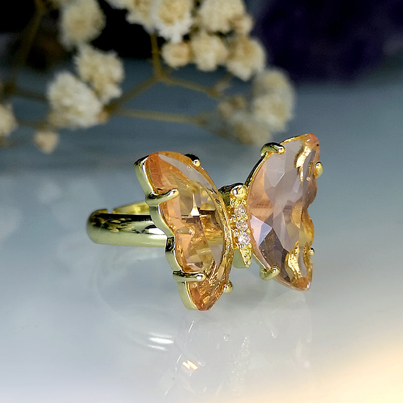 Elegant Butterfly Zircon Gold Plated Open Ring