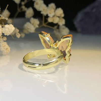 Elegant Butterfly Zircon Gold Plated Open Ring