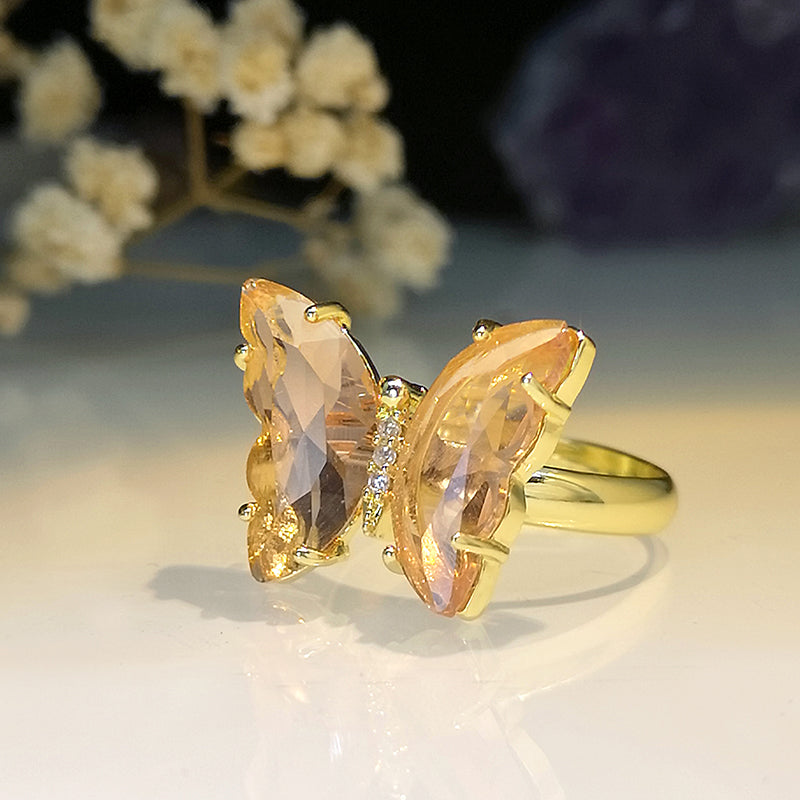 Elegant Butterfly Zircon Gold Plated Open Ring