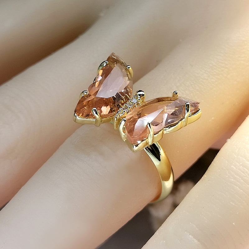 Elegant Butterfly Zircon Gold Plated Open Ring